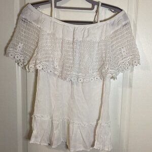 Knox Rose Women's White Crochet Blouse Semi Sheer Top Cold Shoulder Size S